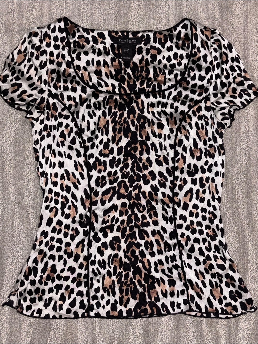White House Black Market Silk Leopard Print Corset Style Blouse Y2K Women’s Sz 2